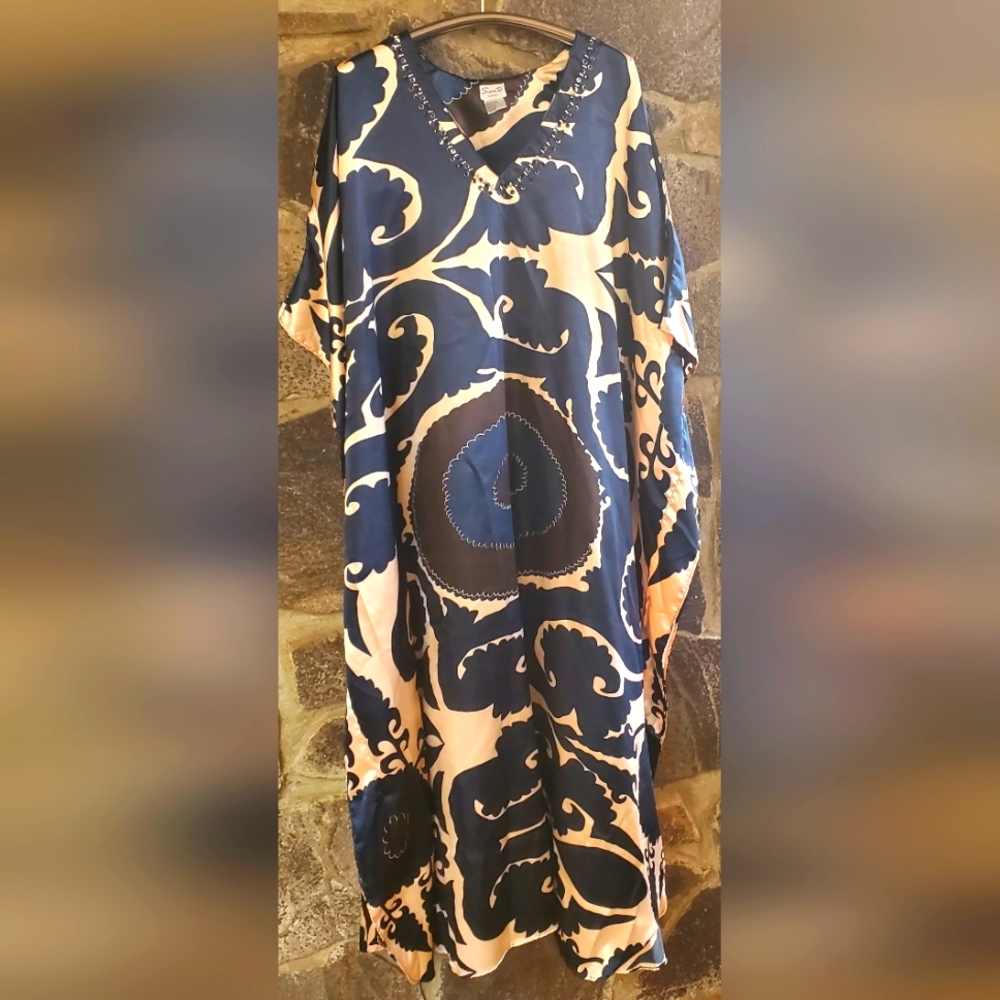 Vintage Santè Navy and Cream Kaftan Mumu